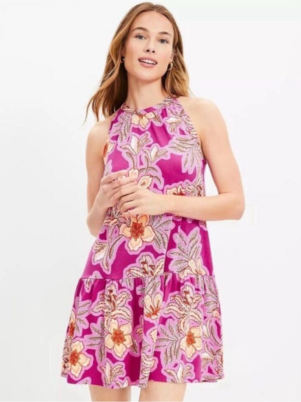 Loft Mosaic Mini Halter Swing Dress